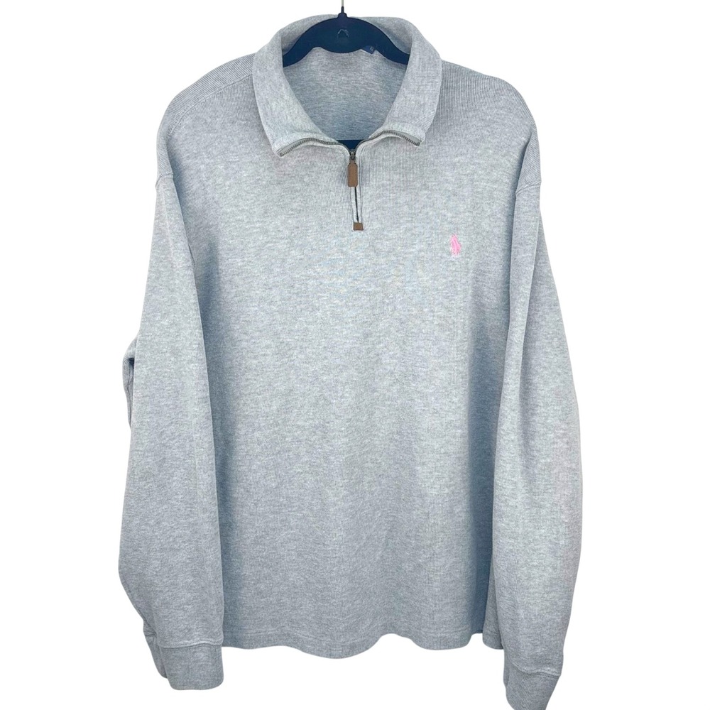 Polo Ralph Lauren Quarter Zip Pullover Gray Pink Pony Logo Preppy Mens XL